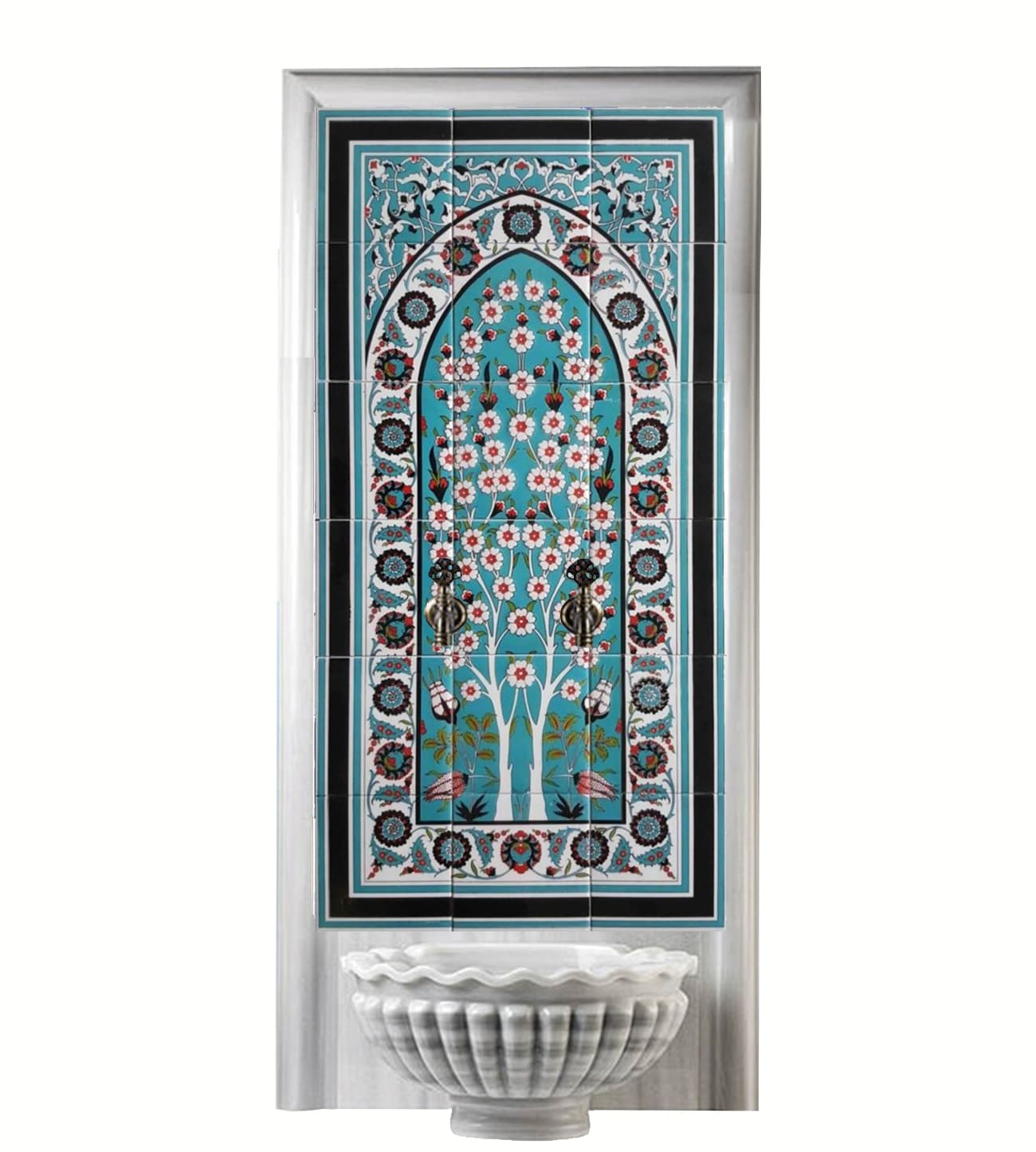 Hamam Çini-137- 60x120 Hamam Çini Pano Porselen Hayat Ağacı Çini, Lider Çini